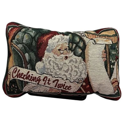 Almohada de Papá Noel vintage punta de aguja comprobándola dos veces vacaciones de Navidad 11x8 Foto 1 de 4