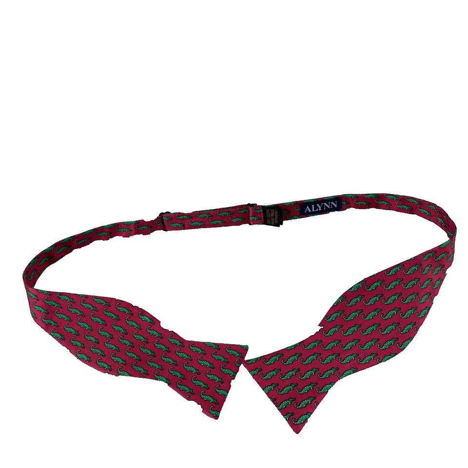 Gravata borboleta masculina Alynn rosa 100% seda auto-amarração jacaré jacaré novidade ajustável - Imagem 1 de 4