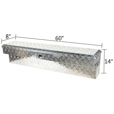 ‎60"x8"x14" caixa de ferramentas lateral de alumínio para caminhão picape reboque cama de armazenamento prata - Imagem 1 de 4