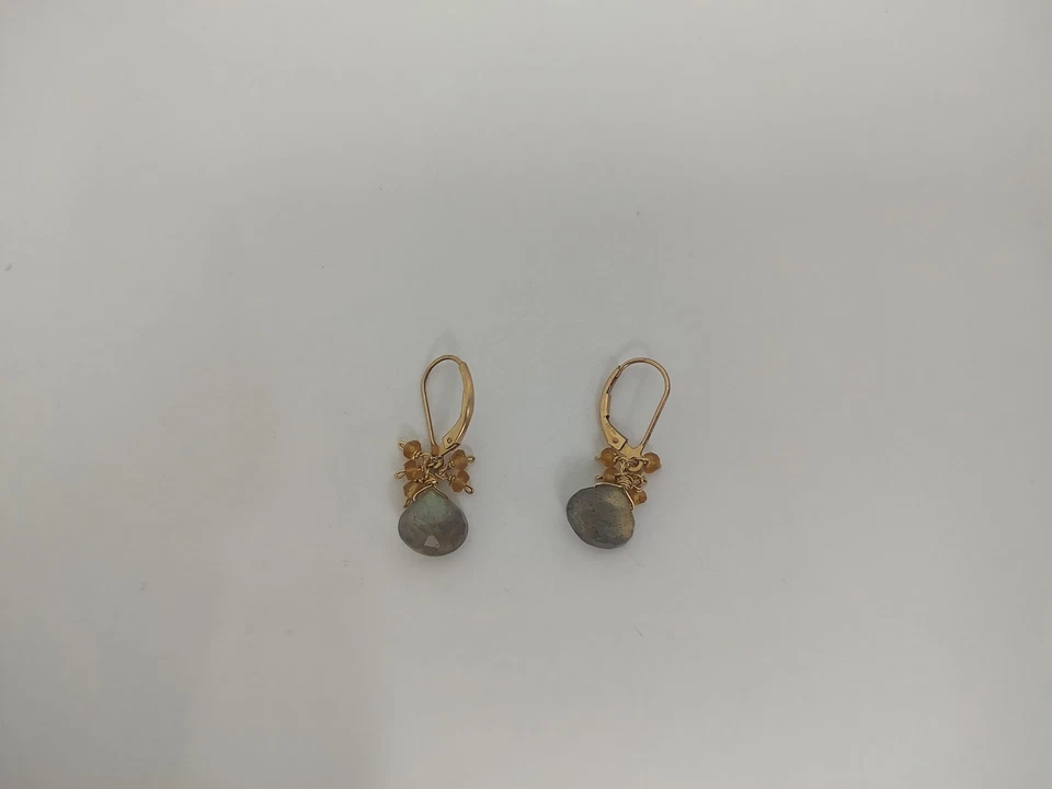 Pendientes de labradorita de oro de 14 quilates con cierre de palanca Foto 1 de 4