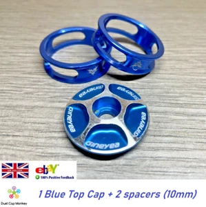 Anodized Blue stem top cap + 2 x 10mm headset spacers 1⅛" + fits Road and MTB - Picture 1 of 11
