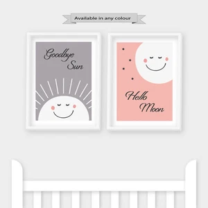 Nursery Prints Goodbye Sun Hello Moon, Baby Kids Bedroom Pictures Wall Art Decor - Picture 1 of 9