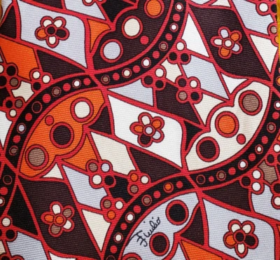 EMILIO PUCCI ~ MENS SILK DRESS TIE ~ BROWN, ORANGE, RED ~ 61" ~ XL TALL LONG - Imagem 1 de 4