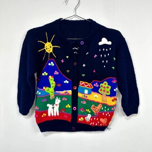 Peruvian Alpaca Colorful Childs Sweater Button Cardigan Felt Animals Small (5/6) - Picture 1 of 5
