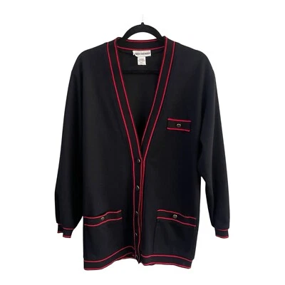 Cardigã Feminino Médio Colegial Varsity School Girl Vintage Vermelho Preto Decote V - Imagem 1 de 4