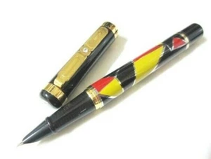 Art Deco Red Yellow Thick Body Fountain Pen F629 - Picture 1 of 4