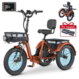 MOONCOOL Folding Electric Tricycle for Adults 20" Fat Tire Electric Trike 6Speed - Picture 1 of 24