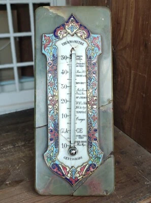 Ancien Thermomètre Céramique bronze cloisonné socle Onyx/19 Ème Siècle  - Photo 1/4