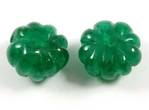 9.50 MM Natural Dyed Corrundom Zambian Emerald Curving Beads Loose Gemstone Pair - Picture 1 of 4