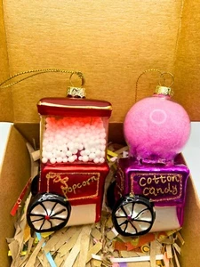 Popcorn cart & cotton candy floss cart bauble, Xmas gift. 'Pop Floss'.  Retro - Picture 1 of 5