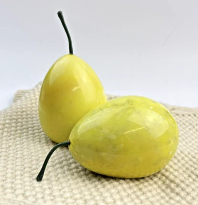 VTG Set of 2 Alabaster Polished Stone Fruits Yellow Pears Marbled Heavy Decor - Image 1 of 4