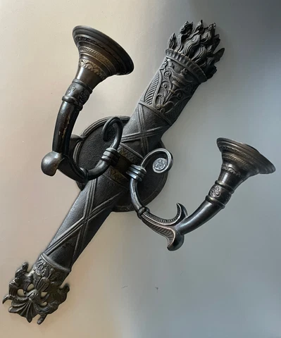 Vintage Gothic Style Cast Iron Wall Sconce Pair Double Arm Candle Holder Heavy Cover