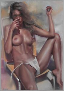 PRINT of Original Art A3 soft pastel drawing female nude samovar gallery 84KJ21