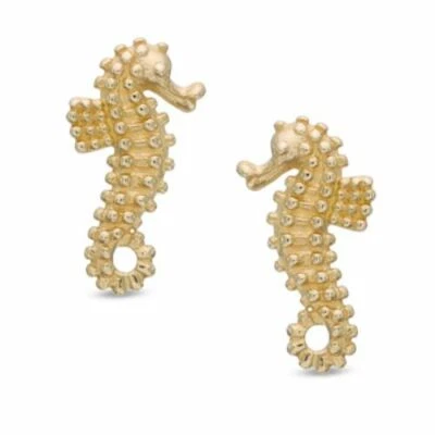 Серьги-гвоздики с морским коньком из чистого 10-каратного желтого золота - Изображение 1 из 4