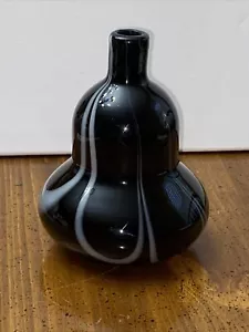 Kunstglas Vase Bulb Federwirbel 6,5" schwarz weiß - Bild 1 von 12