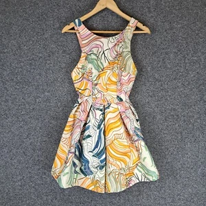 H&M Womens Dress Size 34 AU6 Colourful Fit Flare Pockets Stretch - Picture 1 of 12