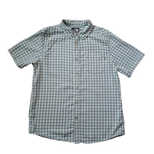 The North Face Mens Shirt L Blue Aqua Check Button Up 100% Cotton Short Sleeve - Picture 1 of 17