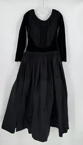 Amelia Gray Womens Vintage Black Velvet Taffeta Fringe Long A Line Dress - Picture 1 of 6