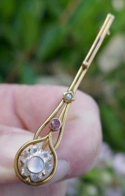 Antiguo broche/pin victoriano de oro amarillo de 10k y varias piedras - 2,5 gramos Foto 1 de 4