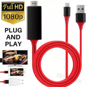 HDMI Mirroring Cable Digital Phone To TV HDTV Adapter For Apple iPhone 8 7 iPad - Picture 1 of 8
