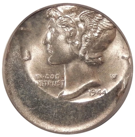 1944 10c PCGS MS-61 STRUCK 35% OFF CENTER ~ NEAT MERCURY DIME ERROR ~ (GRC) Cover