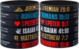 6 Pieces Silicone Rubber Bible Wristbands - Christian Scripture Bracelets for Me - Picture 1 of 6