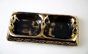Stangl Black Gold Rectangular Ashtray 8" Vintage Mid Century Pottery - Picture 1 of 4