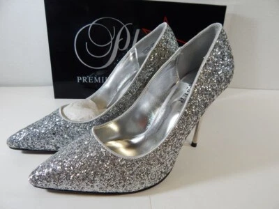 Bomba de tacón alto PLEASER para mujer talla 8 plateada brillante vacaciones glamour Foto 1 de 4