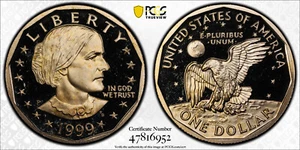 1999 P SBA $1 SUSAN B ANTHONY DOLLAR PCGS PR68DCAM w/ Gold Shield & TrueView - Picture 1 of 3