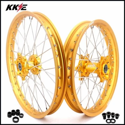 KKE 21-19'' MX Wheels Rims For SUZUKI RM125 2001-2007 RM250 2001-2008 Gold Hub - Image 1 of 4