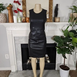 Calvin Klein schwarzes Kunstleder Kleid Corpcore Büro Sirene Stretch Größe 6 - Bild 1 von 7