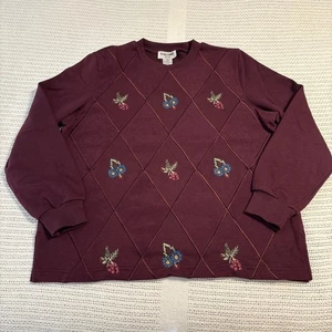Vintage Alfred Dunner Sweatshirt Womens Small Petite Burgundy Embroidered 90s - Picture 1 of 8