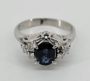 Pt900 Platinum Ring 4.9g CGL (Blue Sapphire 0.89ct D0.14ct) US Ships Free(26073) - Picture 1 of 7