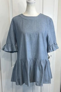 LA ROQUE Chambray Denim Bluse Top M Schößchen Made USA Boho Cottagecore vielseitig - Bild 1 von 13