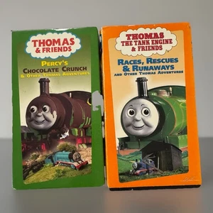 Thomas & Friends - Percy's Chocolate Crunch + Races, Rescues & Runaway 2 VHS Y2K - Picture 1 of 6