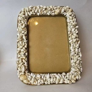 Vintage Muschel verkrusteter Bilderrahmen 6x8" Gold Metall Glas Intarsien Küste Strand - Bild 1 von 24