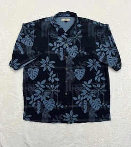 Tommy Bahama Shirt Mens XL Black Blue Silk Hawaiian Aloha Button Up Front Floral - Picture 1 of 15