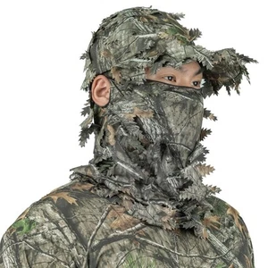 Hunting Face Mask Ghillie Hat - Camo Neck Gaiter 3D Leafy Caps for Bow Duck T... - Picture 1 of 8