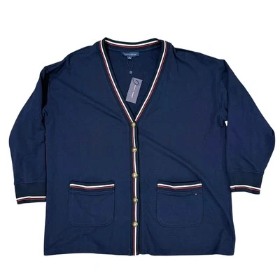 Новый Tommy Hilfiger кардиган свитер кнопка передние карманы темно-синий плюс размер 1 X - Изображение 1 из 4