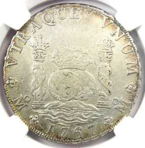 1767 Mexico Pillar Dollar 8 Reales Silver Coin (8R) - Certified NGC AU Details - Picture 1 of 4