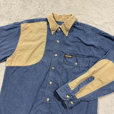 Camisa Remington Para Hombres Mediana Azul Tostado Denim Gamuza Abotonada Aire Libre Caza Foto 1 de 4