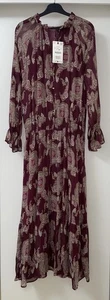 ZARA MAXIKLEID WEINROT PAISLEY PRINT METALLFADEN GESMOKTE TAILLE RÜSCHE GRÖSSE L - Bild 1 von 14