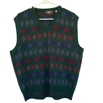 Vintage Italian Sweater Co Sweater Vest Mens XL Argyle Wool Blend Made Italy 90s - Image 1 of 4