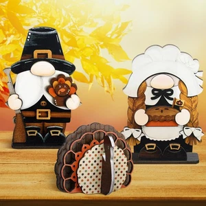 Yerliker 3 Pcs Fall Thanksgiving Pilgrim Gnome Decor Fall Tiered Tray Decor W... - Picture 1 of 6