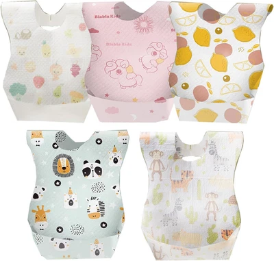 50PCS Disposable Baby Bibs – Waterproof Travel Bibs for Girls & Boys with Lar... - image 1 of 4