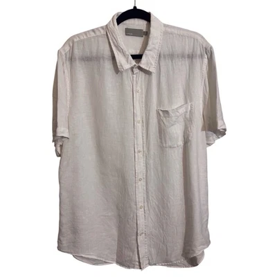 Vince Mens Large White Linen Button Up Shirt Short Sleeve Button Up Pocket - Image 1 of 4
