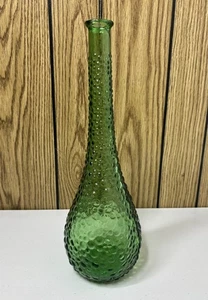 Ancienne carafe bouteille génie verre bullé Hobnail vert 15" MCM Empoli Italie - Photo 1/5
