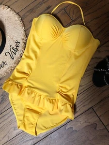 Sexy Marilyn One Piece Yellow Underwire Push Up Swimsuit Medium New - Picture 1 of 8