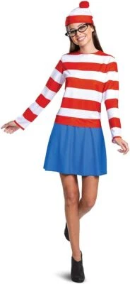 Wenda Classic Where's Waldo Striped Fancy Dress Up Halloween Adult Costume - Image 1 of 2