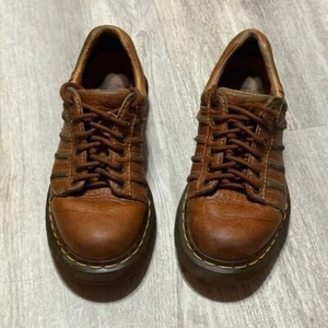 VTG Dr Martens Oxford US 6 Brown Leather Chunky Platform Shoes - Picture 1 of 6